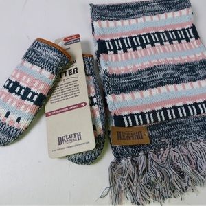 Duluth Trading Company Fair Isle Knit Scarf & Fleece Lined Insulated Mittens NWT